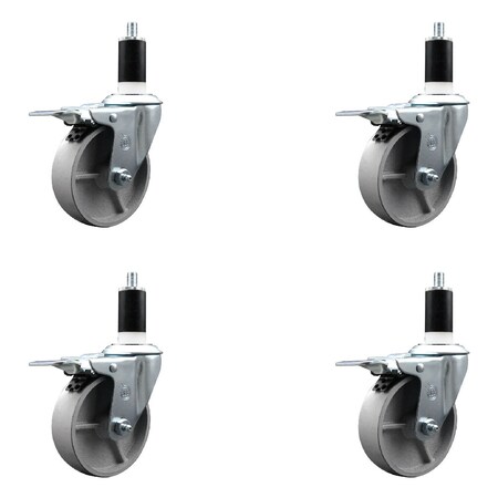 Service Caster 4'' Semi Steel Swivel 1-3/8'' Expanding Stem Caster Set Total Lock Brake, 4PK SCC-EXTTL20S414-SSS-138-4